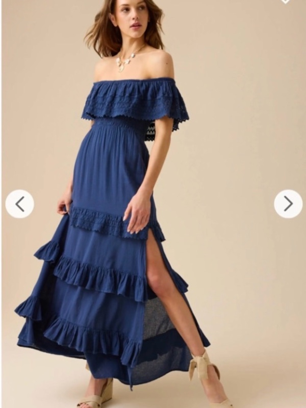 Altar'd State Navy Off-Shoulder Tiered Ruffle Maxi Dress